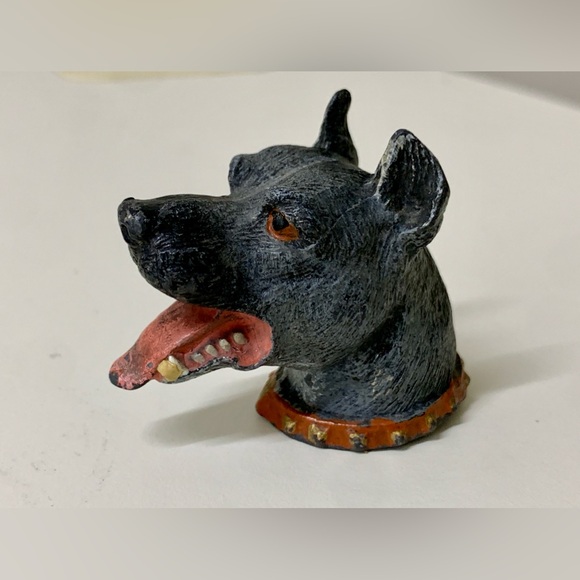 Antique Heavy Metal Decorative Figural Dog Head Cane Topper Cap Brutalist - Picture 5 of 16